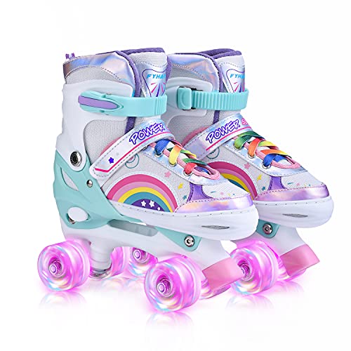 YUDOXN Patines 4 Ruedas, Patines Roller Ajustables,Patines Paralelos con Ruedas Luminosas de Malla Transpirable para Niñas, Niños y Principiantes Tamaño 31-42.