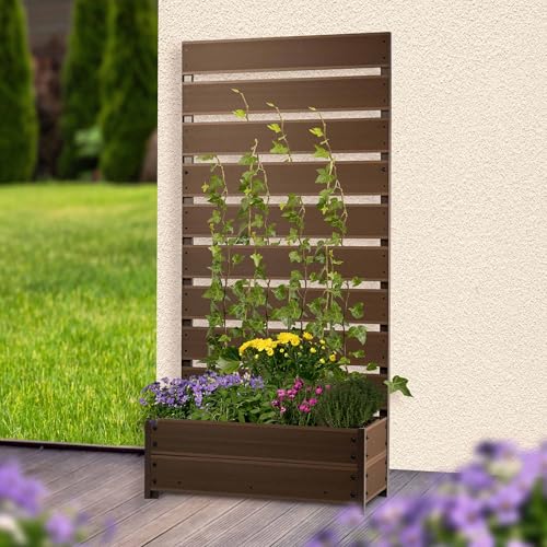 dobar® XXL-Pflanzkübel aus WPC mit hohem Rankgitter-Sichtschutz - Großer Pflanzkasten ideal für Balkone und Terrassen - 72 x 33 x 137 cm - Silbergrau, Grau, Dunkelbraun