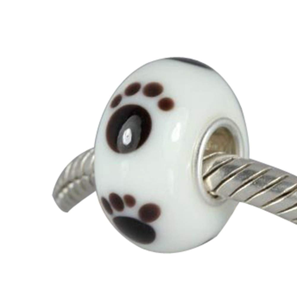 ABAOLAABAOLA Dog Paw Glass Charm 925 sterling silver core for Charms Bracelets, Sterling Silver Glass