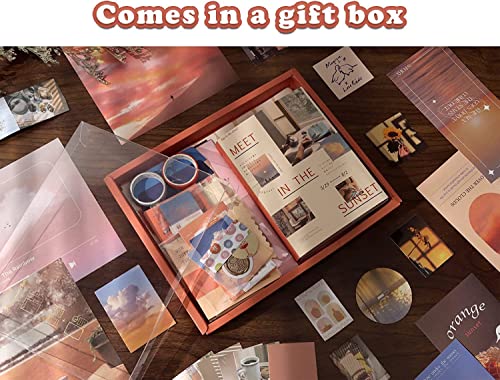 Image of Retailio 348 Pcs Scrapbook Kit Vintage Aesthetic Scrapbook Kit for Bullet Junk Journal Stationery A6 Grid Notebook, DIY Journaling Supplies, Birthday Craft Gift (Sunset)