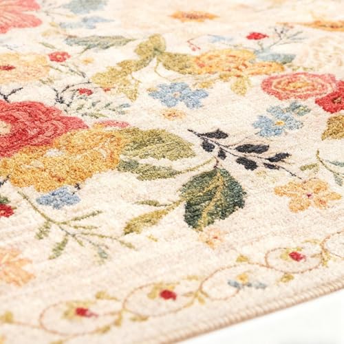 Tapis de salon esthétique à fleurs grand tapis polyester lavable