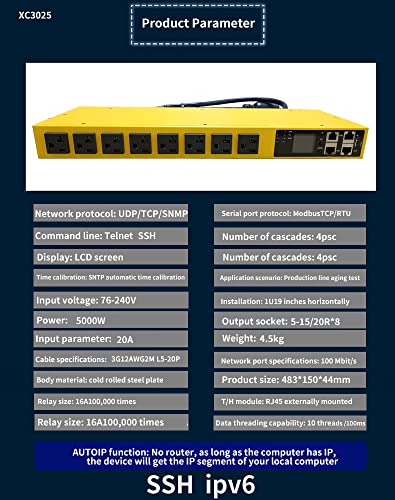 Image of Smart PDU Cabinet Socket 8-Port 20 amps SSH telnet SNMP 485-TCP RTU Programming Development Network Remote Control Room Aging Rack Used (Monitor and Control snmp telnet SSH Version)