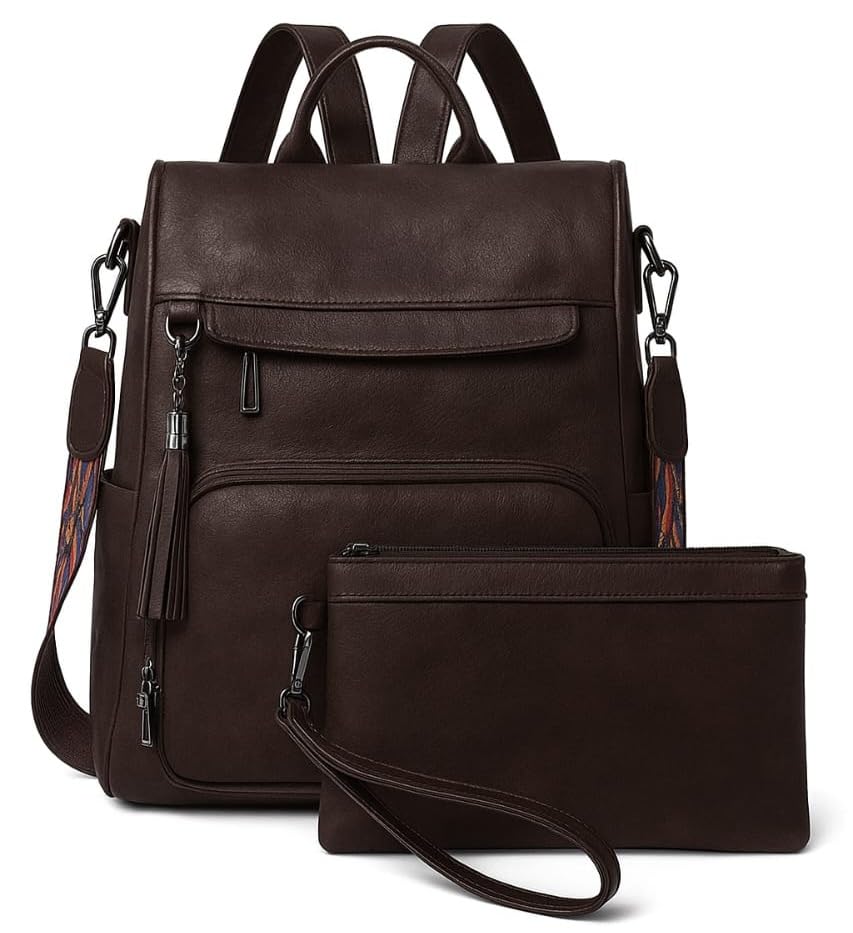 Fashion Backpack Set for Women Girls, Backpack Purse for Women Satchel Handbags Large Capacity Travel Vintage PU Leather Shoulder Bag