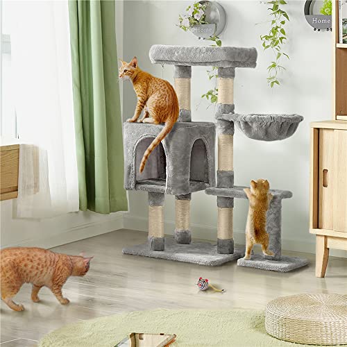 Miniatura 2 de Yaheetech Rascador Pequeño Para Gatos Estable Con Cueva Y Tabla Para Rascar, Color Gris Claro