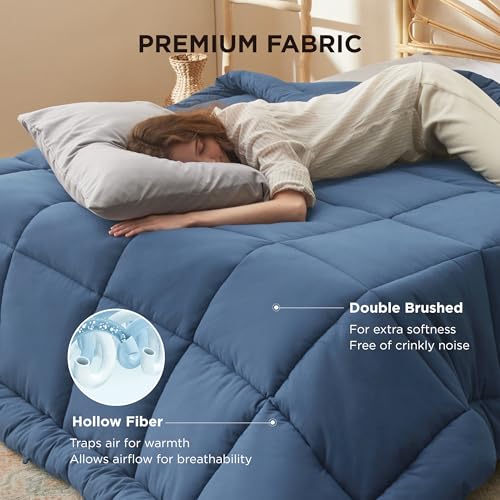 Image of Bedsure Comforter Duvet Insert - Quilted Comforters Cal King Size, All Season Duvet, GentleSoft Down Alternative Bedding Blanket, with 8 Tabs, Gifts for Women /Men, Dark Slate Blue, Cal King 96x102Inch