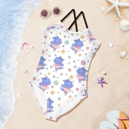 susiyo Girls One Piece Swimsuits Dancing Hippo Bathing Suit Quick Dry Beach Swimwear for Toddler Girl 3-10T4