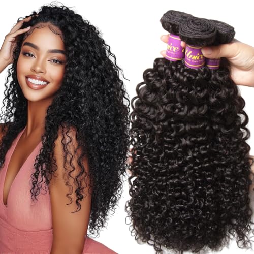 UNICE Human Hair Bundles Curly 14 16 18 inch 100% Unprocessed Malaysian Virgin Weave 3 Bundle Real Natural Black Human Hair Extensions 1B Natural Black Color for Women