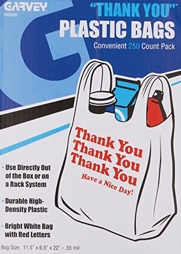 Cosco Universal Plastic Thank You Shopping Bag, 11.5 in x 3.15 in x 22 in, 0.55 mil, White/Red (Box of 250)