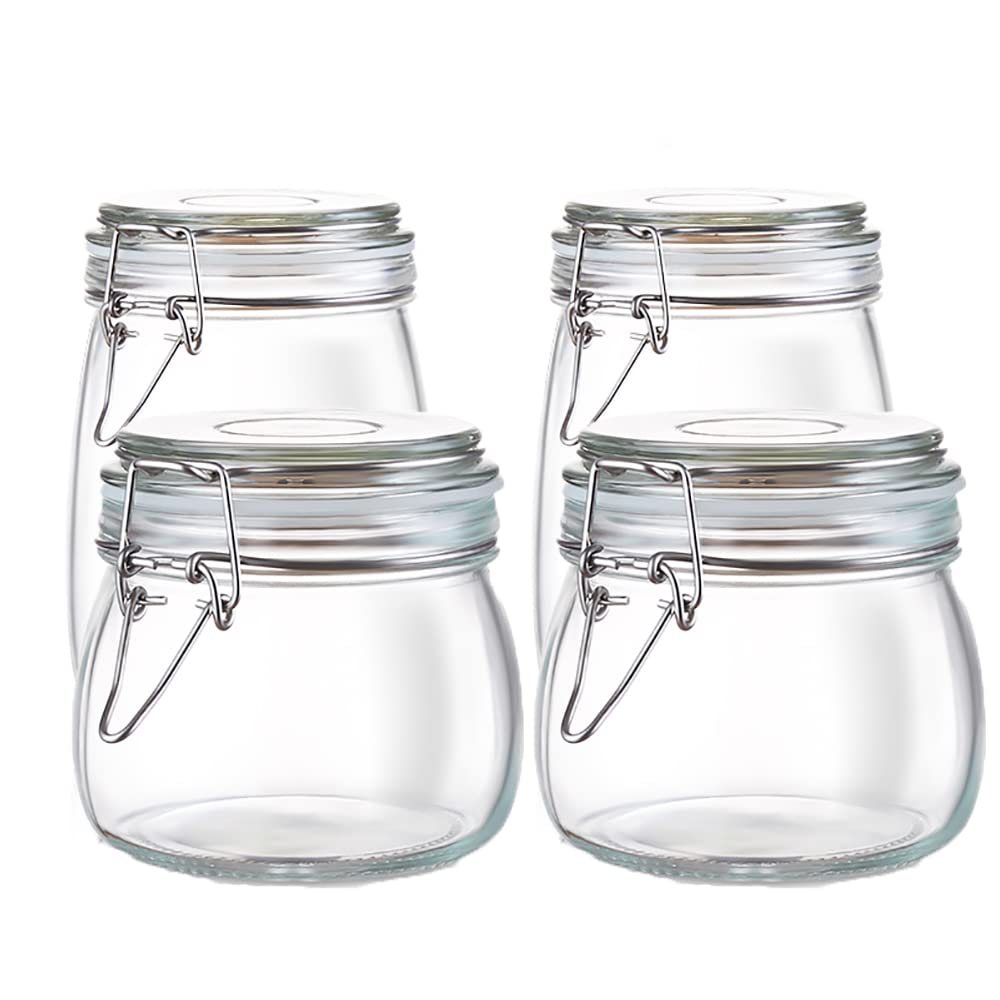 Barattolo, barattoli di vetro, barattoli for alimenti, barattolo di vetro ermetico con coperchi ermetici Set di 4 barattoli di vetro da cucina for caffè, zucchero, caramelle, biscotti, spezie,A ( Size