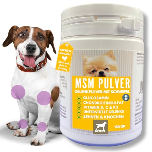 MSM Perros 150Gr Polvo para Articulaciones Perro con Glucosamina, Condroitina, Vitaminas C D K3, Calcio y MSM I Función Articular Alternativa Tabletas para Articulaciones Perro I MSM Polvo para Perro