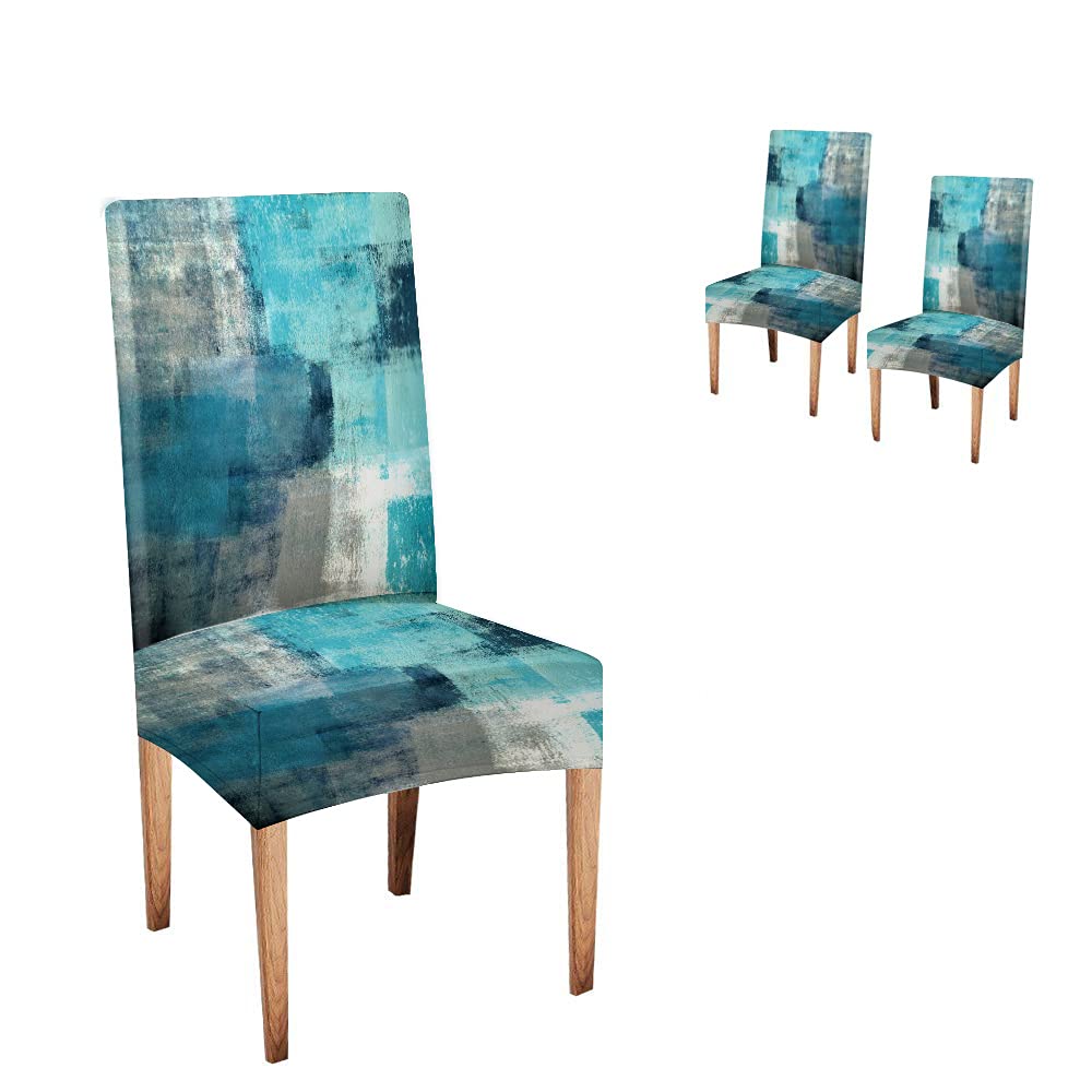 CAPSCEOLL Turquoise Chair Cover Set of 2 Grey Abstract Art Chair Covers Dining Room Chair Slipcover for Kitchen