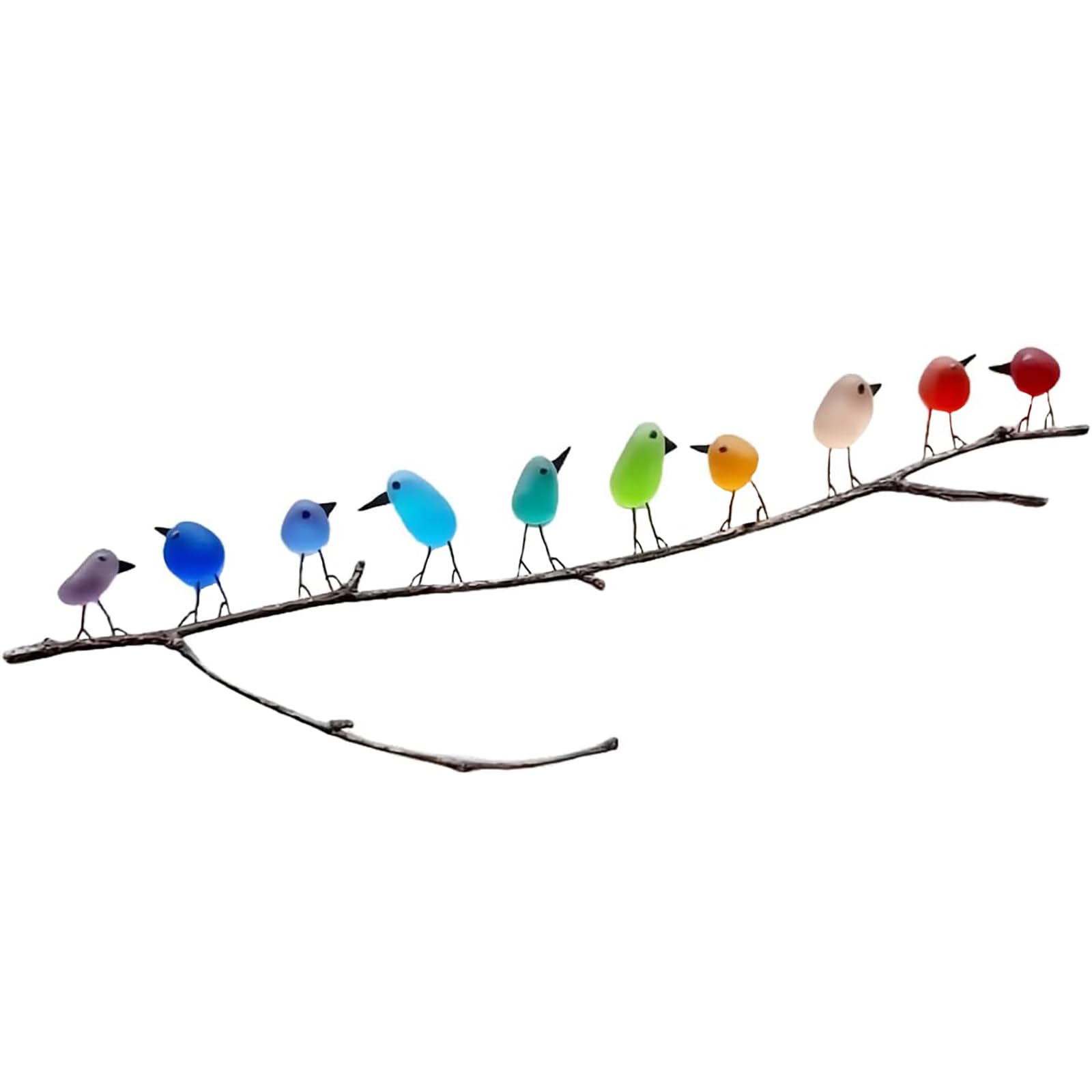 ABPWO Sea Glass Art, Rainbow Birds on Branch, Glass Pictures Wall Art, Sea Glass Decor, Housewarmings, Birthday & Wedding Gifts, Handmade