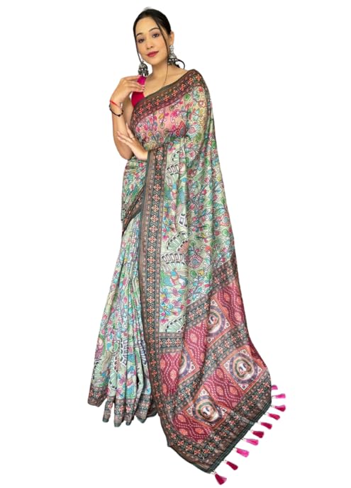 SGF11- Women's Kanjivaram Cotton Kalamkari Printed Saree Pure Golden Zari With Blouse Pieces