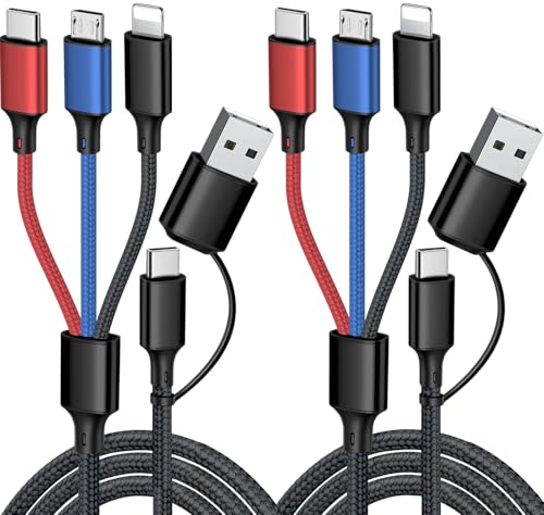 Puxnoin Multi Charging Cable 5 in 1 2Pack 4FT USB C Multi Charger Cable Universal Multiple Charging Cord with USB C/Micro USB Connectors for Most Cell Phone Tablets (Charging Only)