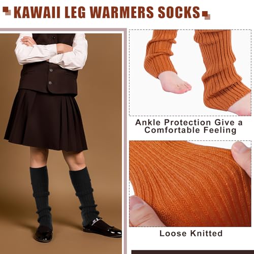 Image of Sintege 6 Pairs Kawaii Leg Warmers Japanese Style Knitted Loose Socks Leg Warmers for Girls Women Lolita Costume School