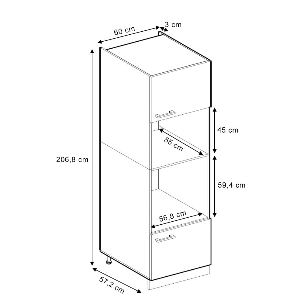 Vicco Mobile cucina microonde R-Line, Rovere dorato, 60 cm Forma a J, per la libera combinazione all'interno di sistemi cucina modulari