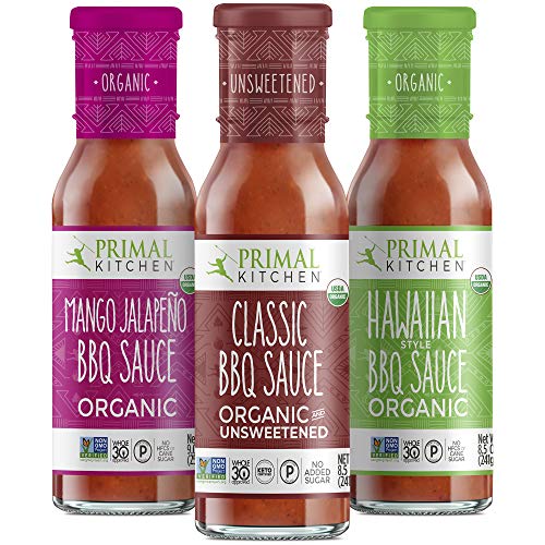 Primal Kitchen 3 Pack Organic Barbecue Sauce - Whole30 Approved and Paleo Friendly - Includes: Mango Jalapeño BBQ, Classic BBQ and Hawaiian Style BBQ