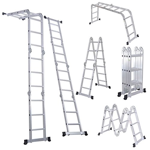 Comie 330lb 12.5ft Multi Purpose Aluminum Folding Step Ladder Foldable Lightweight Scaffold Ladder W/2 Plate
