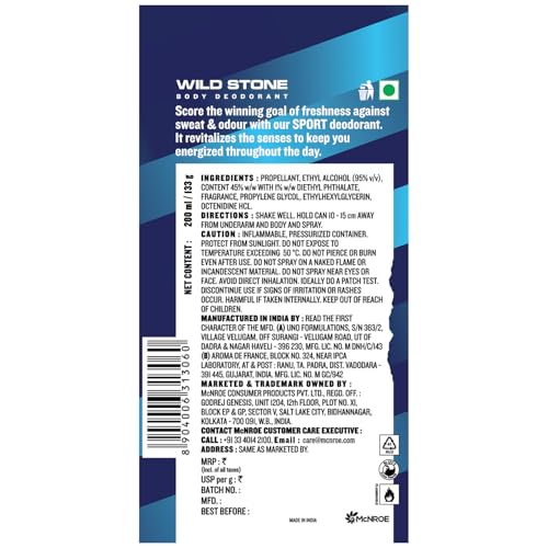 Image of Wild Stone Sport Deodorant for Men, Pack of 2 (200ml Each) | Best Gym Deodorant | Perfect for Active Lifestyle | Everyday Body Spray for Men