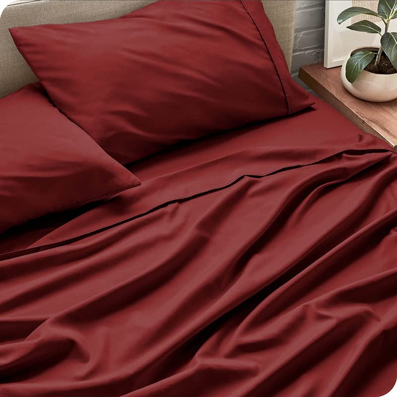 Image of Bed Sheet Single Size Cotton - Pure Egyptian Cotton Single Size BedSheet with Pillow Cover - Solid Maroon 600 Thread Count - Stain Resistant, Skin Friendly, Organic Cotton BedSheet