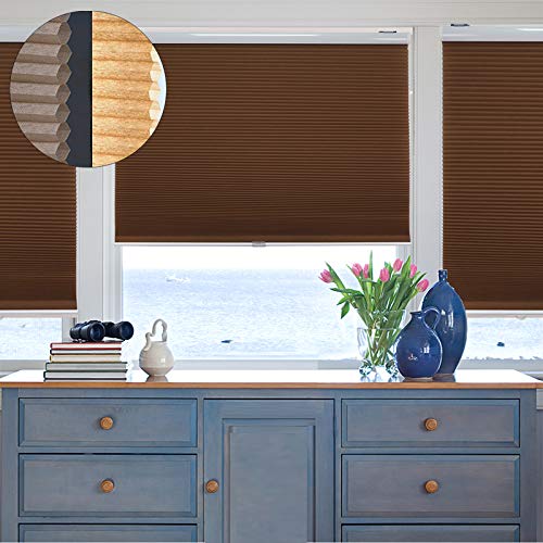 HTTMT- Coffee Honeycomb Cordless Cellular Shades Privacy & Light Filtering Cordless Blackout Cellular Shades Home Decorative Window Blinds - 72
