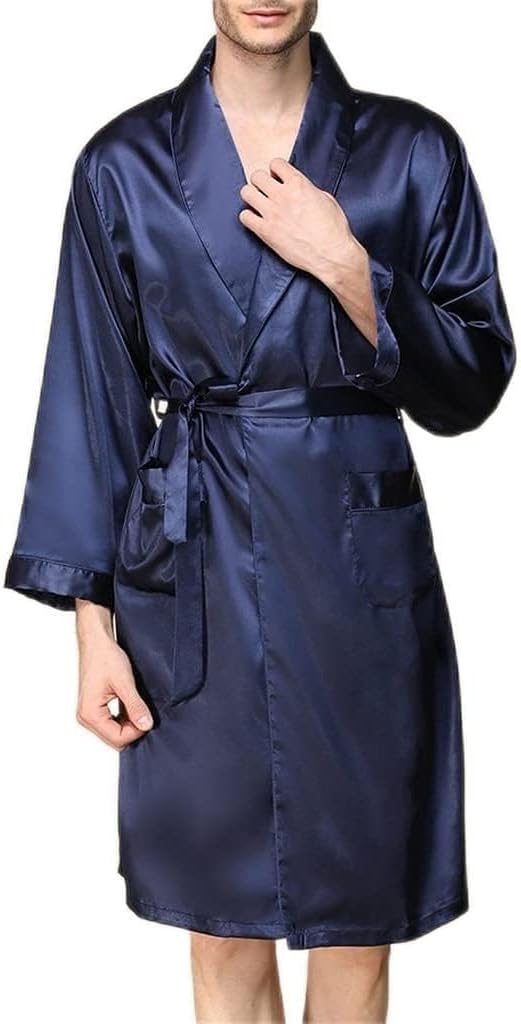 Bathrobe Men's Pajamas Satin Pures Color Breathable Casual Loose Bathrobes Large Size Homewear Bathrobes