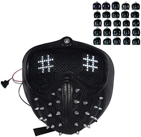 25 Expression Changing Watch Dogs Wrench Mask with Rivet, Light Up Punk Devil Cosplay Legion Ghost Death PVC Hacker Mask
