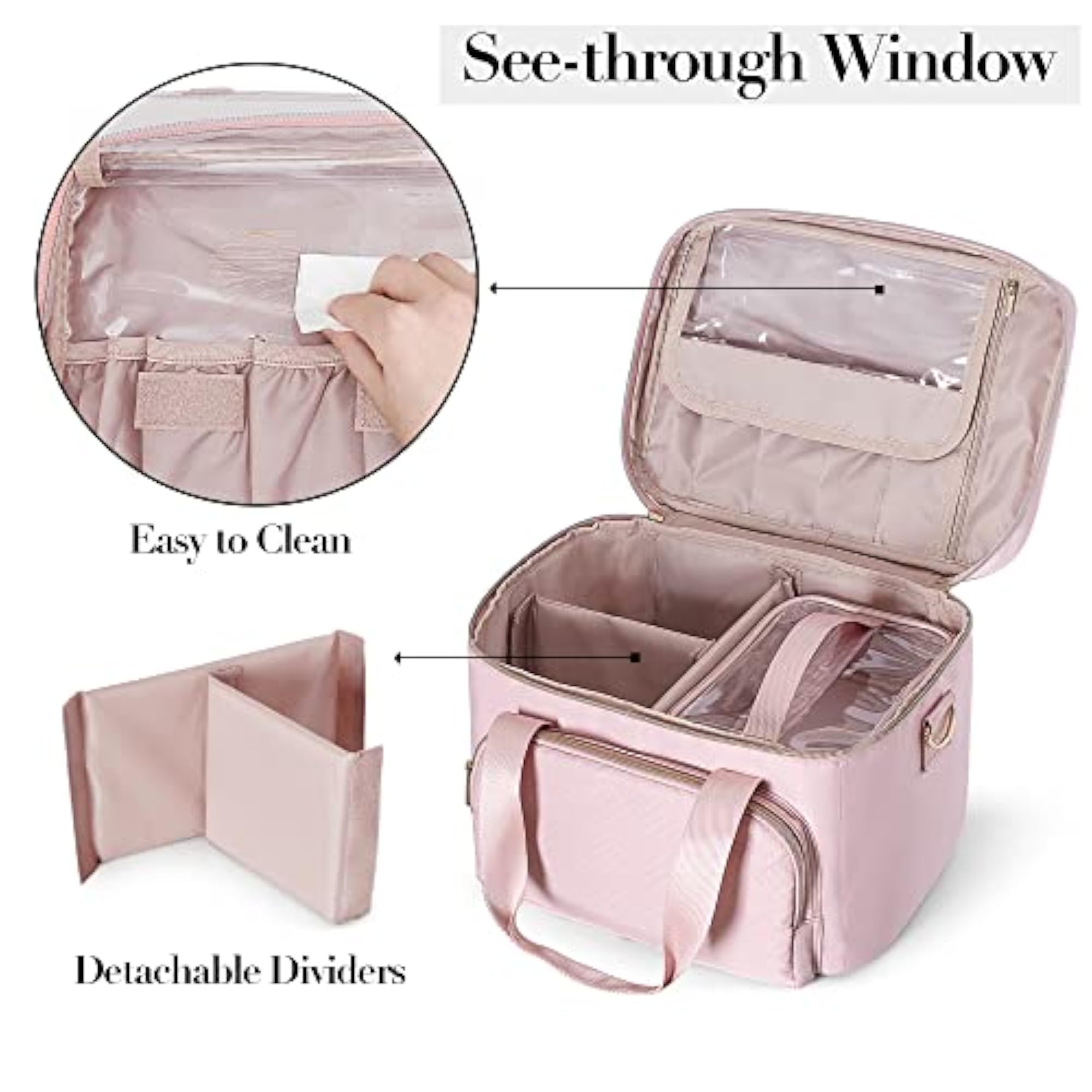 Travel Makeup Bag with Adjustable Dividers, Large Cosmetic Organizer