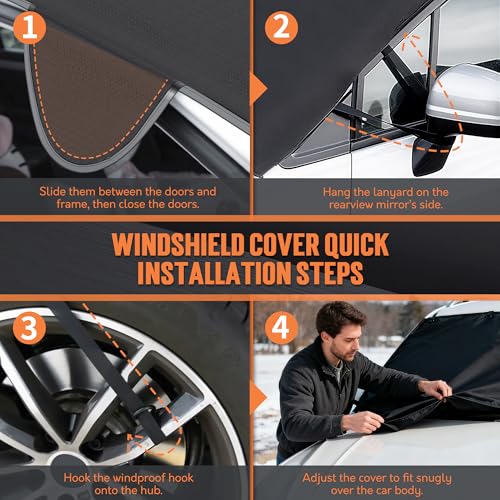 Image of TONDA Windshield Cover for Ice and Snow, Heavy Duty 600D Oxford Car Windshield Protector, Winter Car Accessories for Cars, SUVs, Trucks, Vans and MPVs, Universal Fit (68.5 x 56 Inch)