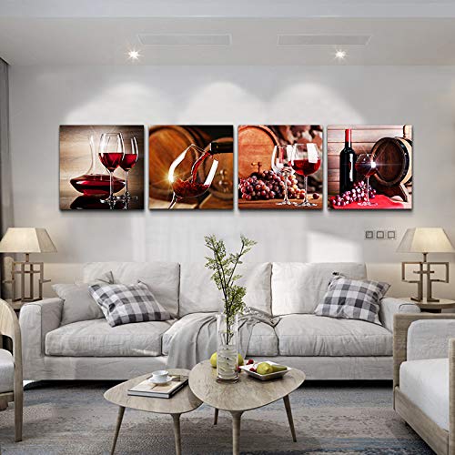 Family Wall Decorations For Kitchen Large Canvas Wall Art For Dining Room Modern Restaurant Wall Decor Wine Glass Wall Pictures Artwork Wall Paintings Canvas Prints Living Room Home Decor 4 Piece Set, 16X16 Inches-4Pcs #TOP5