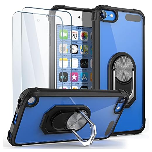 ULAK Compatible with iPod Touch 7th Generation Case with Screen Protector, Clear Back Cover with Build in Kickstand, Heavy Duty Hard Shell Case for Apple iPod Touch 7th/6th/5th Gen, Black