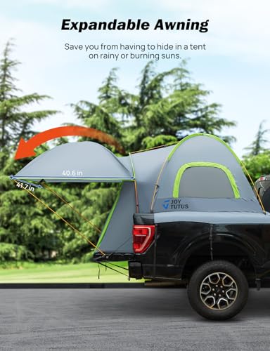 Image of JOYTUTUS Pickup Truck Tent 5.0ft Bed Tent with Removable Awning, Waterproof PU2000mm Double Layer for 2 Person, Portable Truck Bed Tent - Green, Aluminum Pole