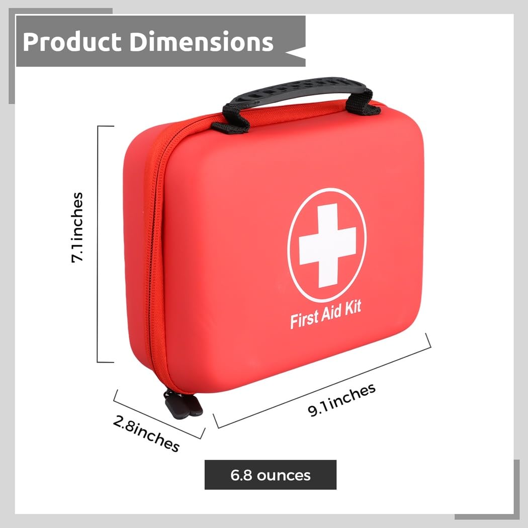 Kit di pronto soccorso per la famiglia, custodia impermeabile in EVA, kit da viaggio compatto per esterni, casa, ufficio, campeggio, escursionismo e auto, pratico con maniglia per il trasporto