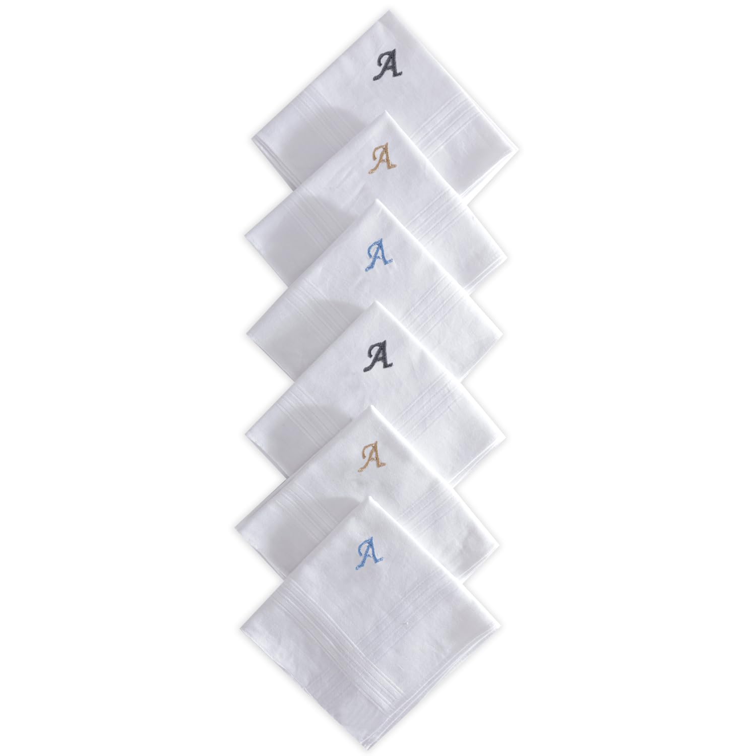 Men's Premium White Cotton Handkerchief With Alphabetical Initial - Pack Of 6 (A)