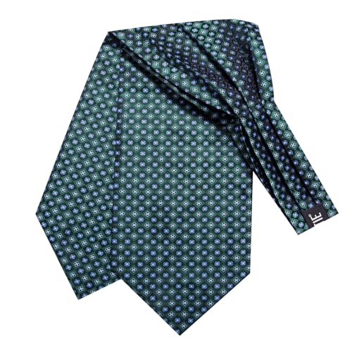 Image of Hi-Tie Silk Ascot for Men Self Tie Men's Cravat and Flower Lapel Pin Handkerchief Cufflinks Set for Wedding Party