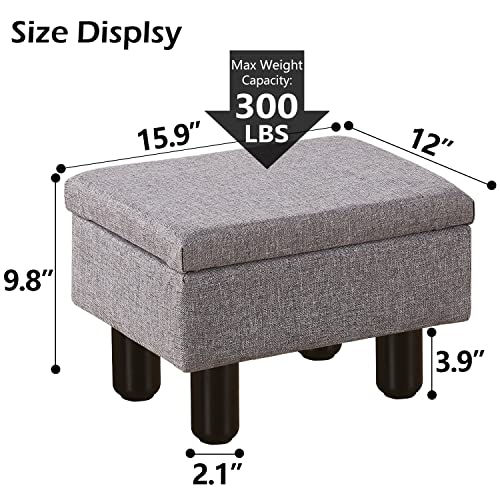 Cpintltr Foot Stool Ottomans Linen Footrest Storage Ottoman Step Stool Seat with Solid Wood Legs Modern Accent Stools for Couch Living Room Dark Grey