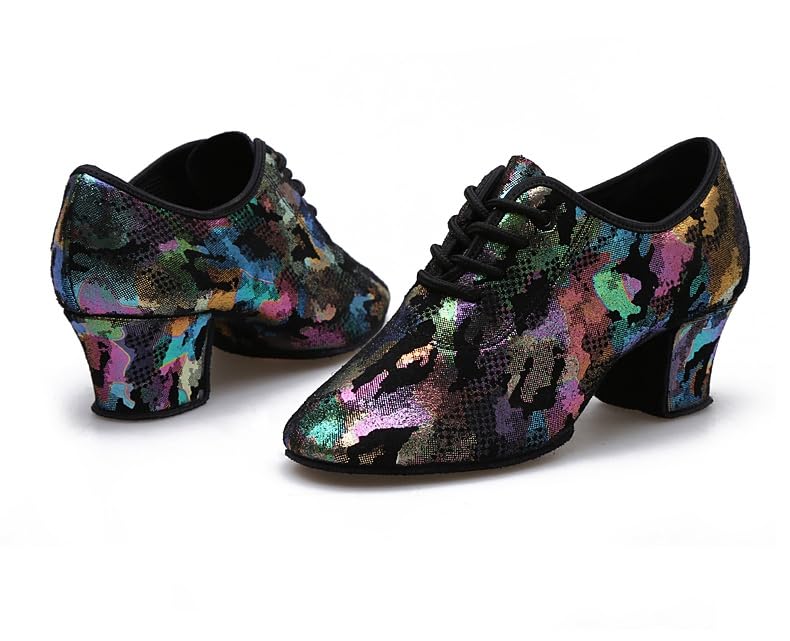 Prodrelo Women's Dance Practice Shoes Purple Ballroom Practice Latin Salsa Swing Shoes,with Suede Split Sole,2 inches Heel,8 US