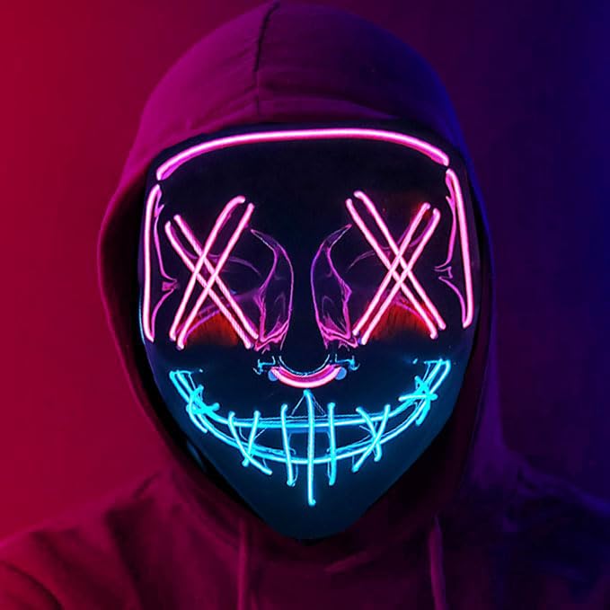 Syleubucy LED Halloween Mask Modern Wire Light Up For Halloween Christmas (Blue&Purple) (purple)