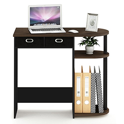 Image of Furinno GO GREEN Desk, 31.5 inch Wide Gaming Desk with 2 Side Shelves and Storage Bins, Computer Desk, Office Desk for Home Office, Study Room, Dorm, Bedroom, Columbia Walnut