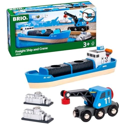 BRIO World - 33534 Container Ship and Crane Wagon | Premium 4-Piece Kids Train Set Toy | Enhances Motor Skills & Creativity | Compatible with All Toys | Ideal for Toddlers Age 3+