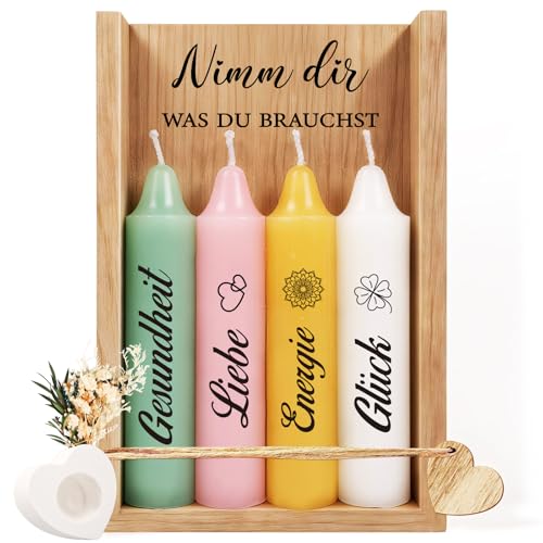 TUZELIYA Kerzenset mit Kerzenständer Geschenke für Frauen Geschenke für Mama Freundin Schwester Kollegin zum Geburtstag Nimm dir was du brauchst Kerzen Rituals Geschenkset Frauen Holzbox Deko