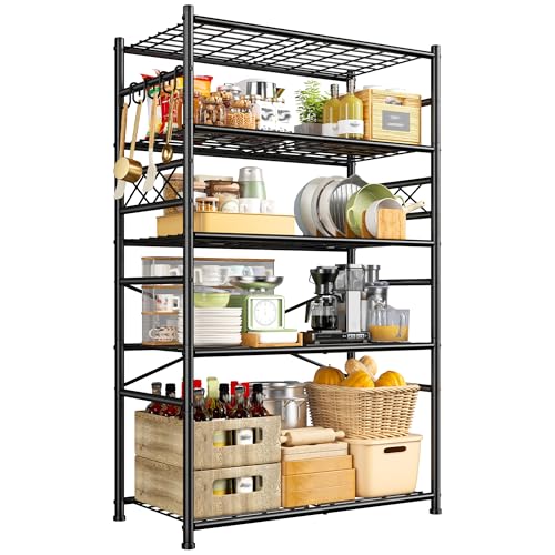 Image of DurayLoly Storage Shelves 5-Tier Large Capacity Wire Shelving with Hooks, Heavy Duty Garage Shelving Unit with Leveling Feet, Stable Metal Shelf for Pantry, Kitchen and Closet, 72 inch H x 36 inch W x 12 inch D