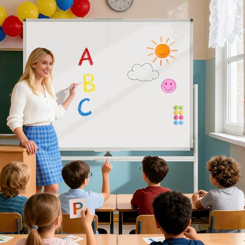 Image of Rolling Whiteboard 60 inch x 48 inch Sturdy Dry Erase White Board on Wheel