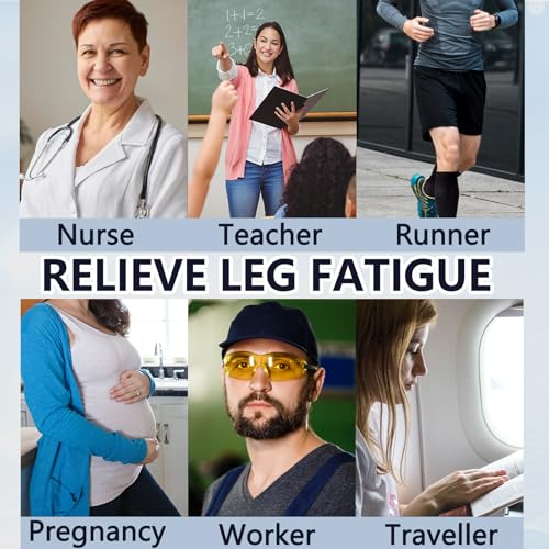 Image of +MD Cotton Compression Socks for Women & Men 4 /6 Pairs 15-20mmHg Knee High for Sports, Travel, Nursing Long Sitting Standing
