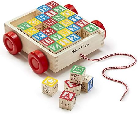 Melissa & Doug Classic ABC Wooden Block Cart Educational Toy With 30 1-Inch Solid ABC Wood Blocks For Toddlers Ages 2+