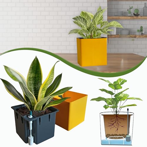 Image of Indian Discovery Self Watering Tabletop Planter| Flower Pots for Home, Terrace, Balcony, Vertical Garden Decor Flower Pots(1 PC, Yellow, Square) |6 Inch UV-Resistant Plastic Plant Pots