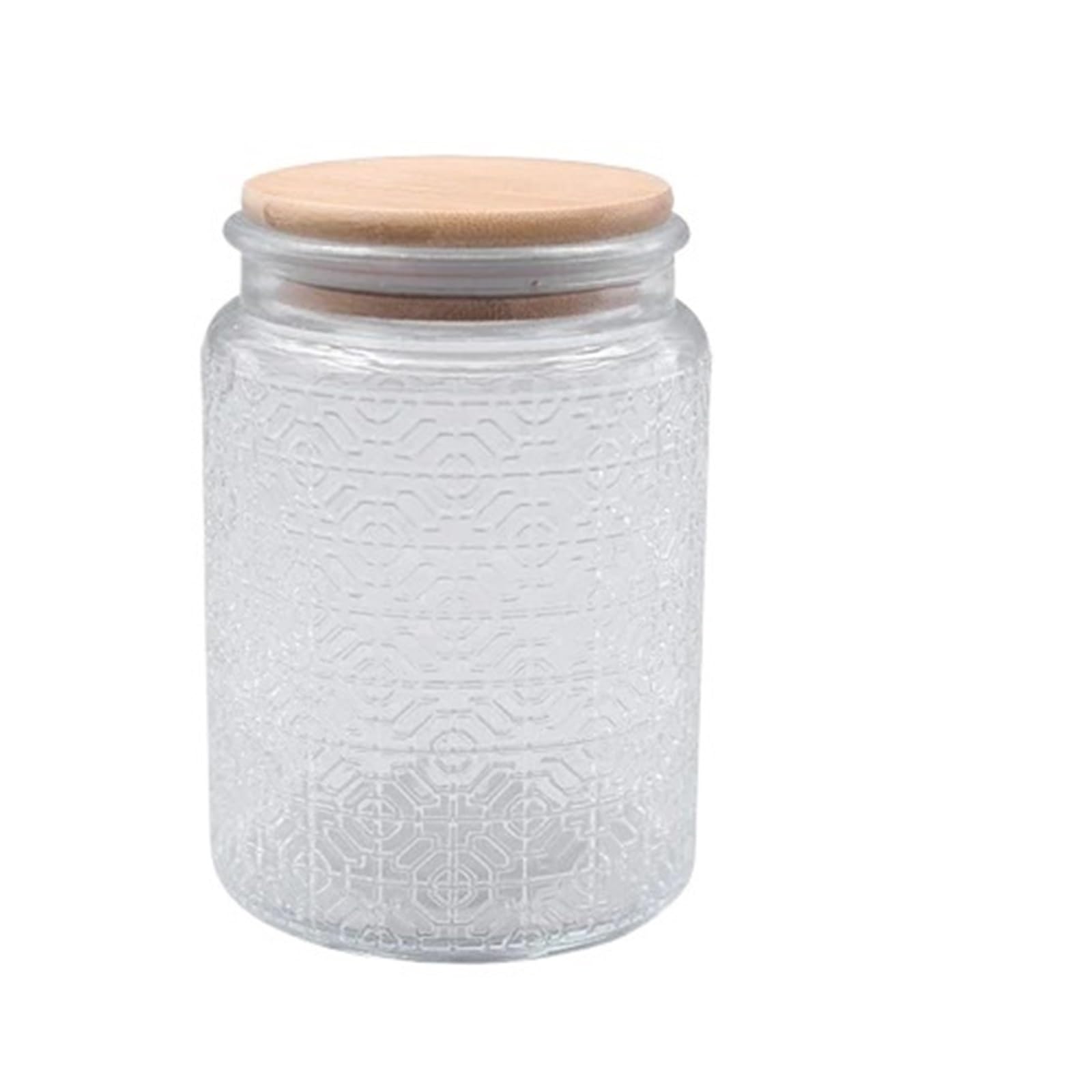 LSNNMU 2pcs Embossed Glass Sealed Jar Storage Snack Dried Fruit Kitchen Supplies Ornament For Preserving(ClearA)