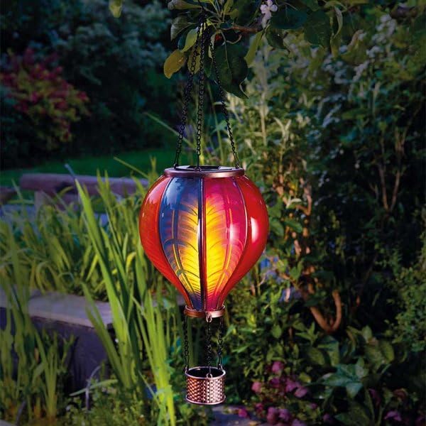 garden mile Balloon Fiesta Realistic Flaming Effect Solar Powered Hot Air Balloon Hanging Lantern Colourful Metal Solar Light for Garden Outdoor Indoor Use Novelty Patio Lighting (Jumbo Rainbow)