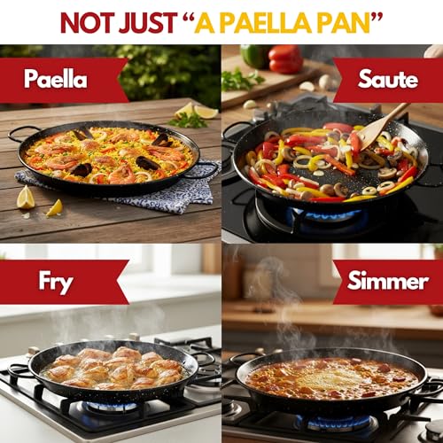 image for Paelluxe Paella Pan – Enamelled, No-Rust Steel Skillet – Easy-to-C