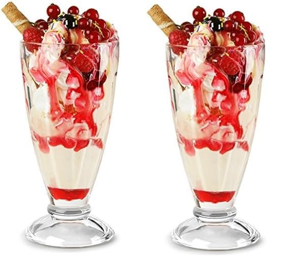 Acense Set of 2 Milkshake Glasses 360ml Knickerbocker Glory Dessert Sundae Glasses